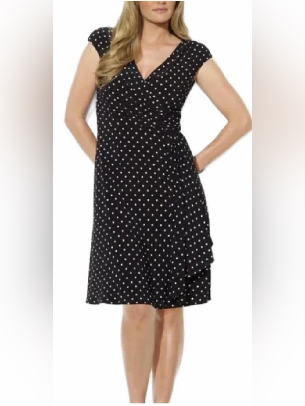 Lauren Ralph Lauren Women’s size 14 Black White Polka Dot Faux wrap dress